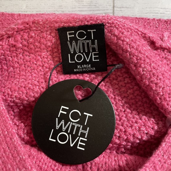 FCT With Love Pink Cable Knit Cropped Pullover Sweater NWT Women's Size XL‎ - Picture 3 of 9